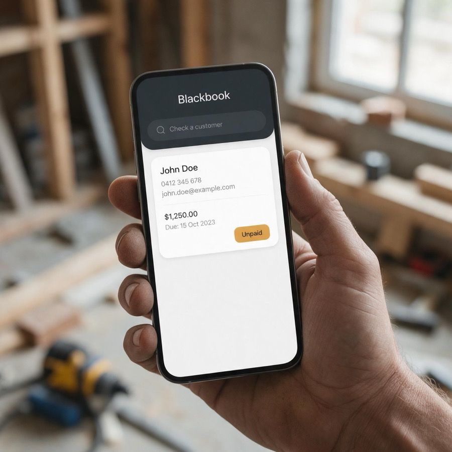 The Blackbook app for tradies on a phone