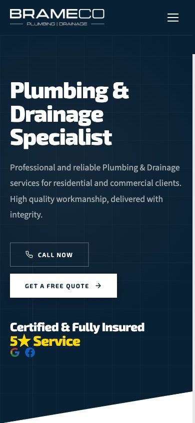 The BrameCo Plumbing & Drainage website on a phone
