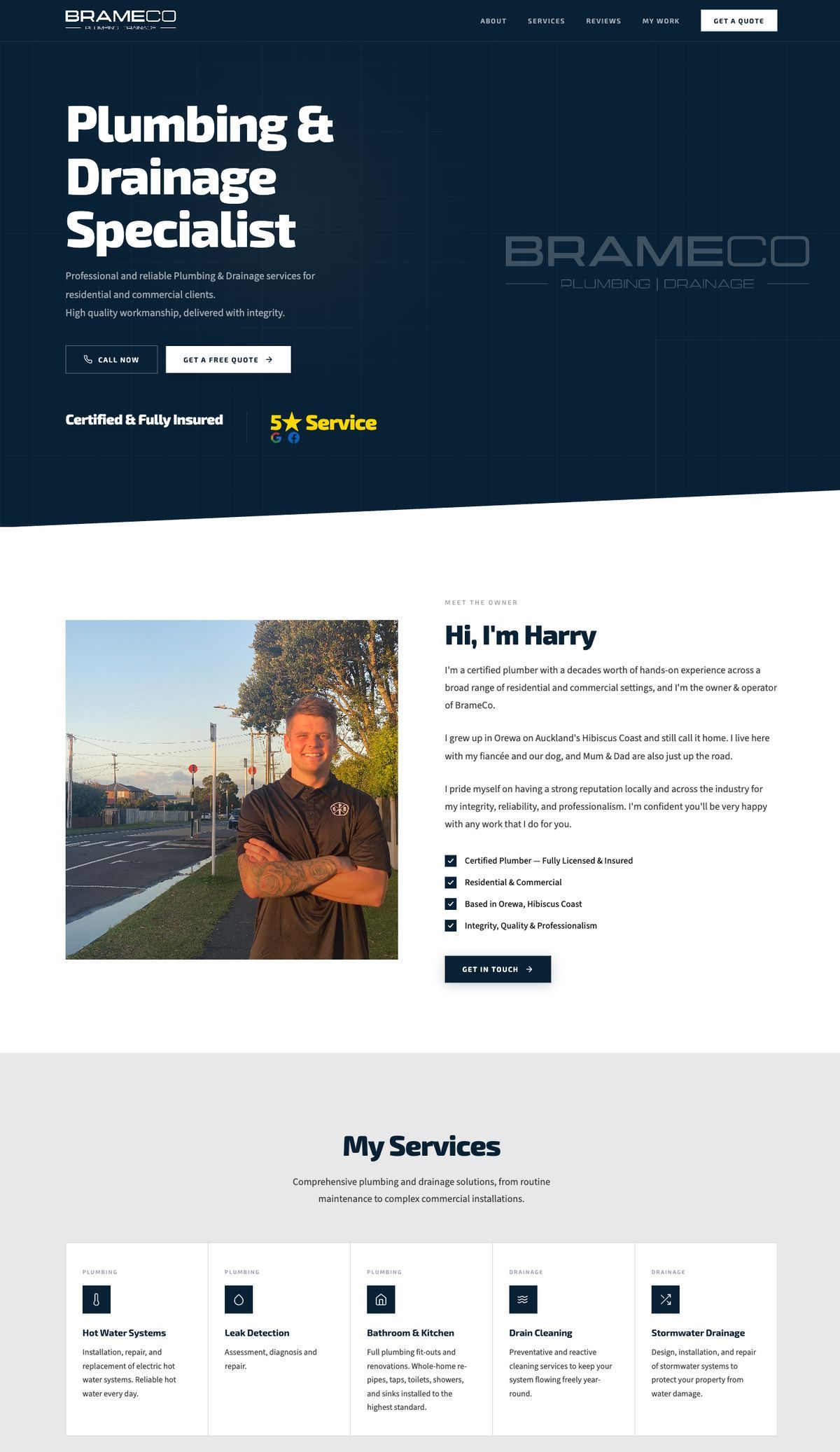 The BrameCo Plumbing & Drainage website on a computer