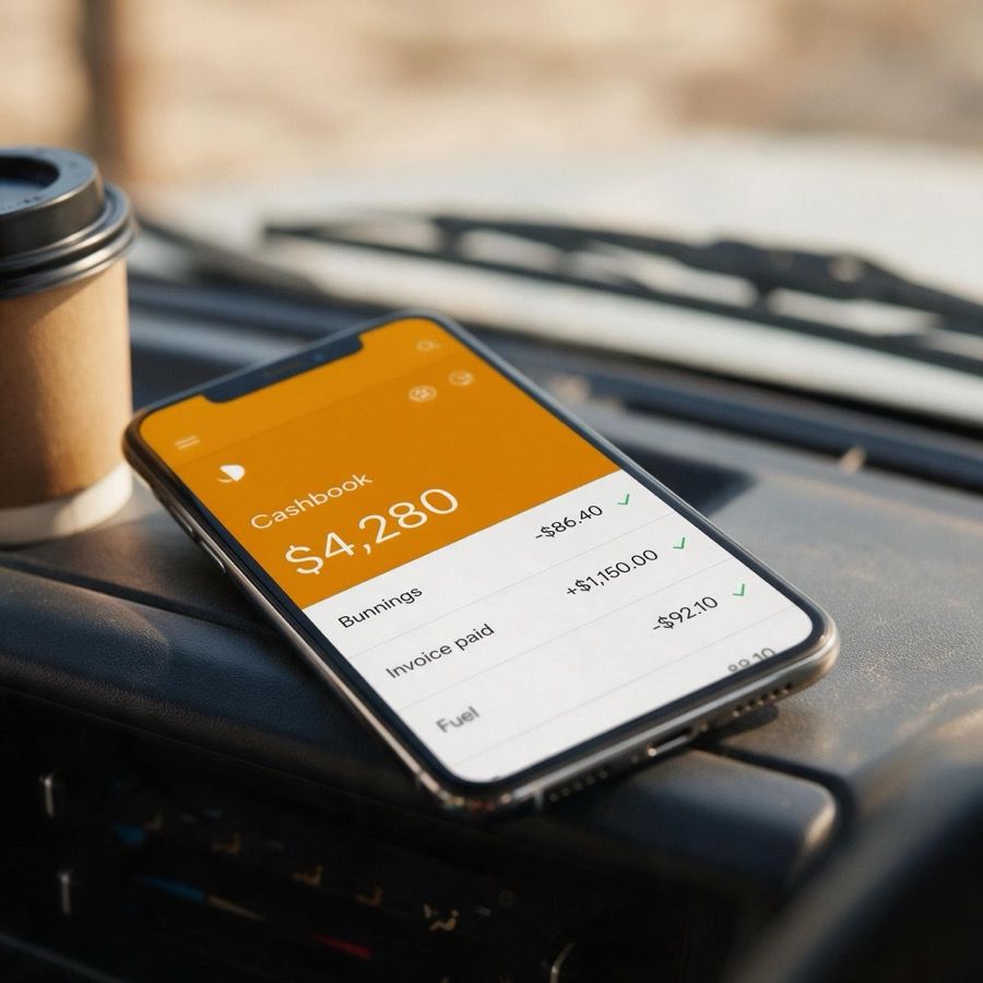 The Cashbook app for tradies on a phone