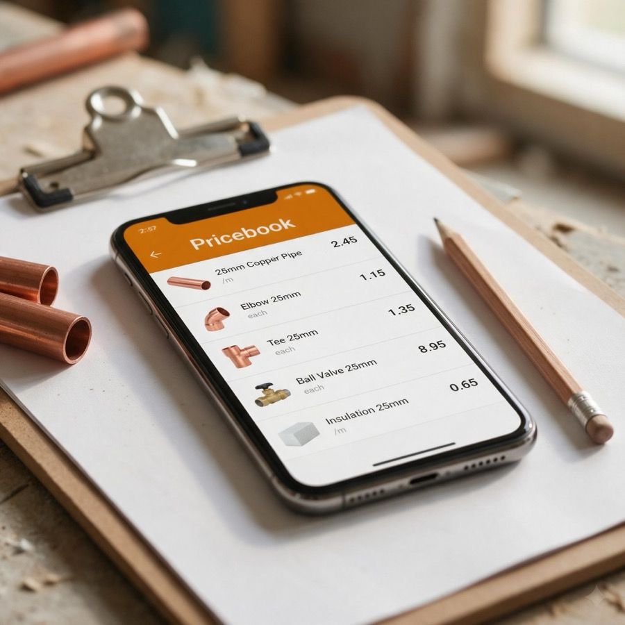 The Pricebook app for tradies on a phone