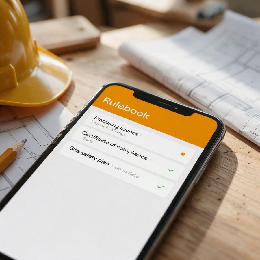 The Rulebook app for tradies on a phone